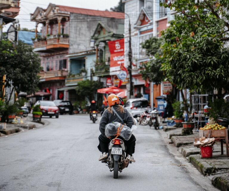 Motorbike tour driving through Ha Giang City
