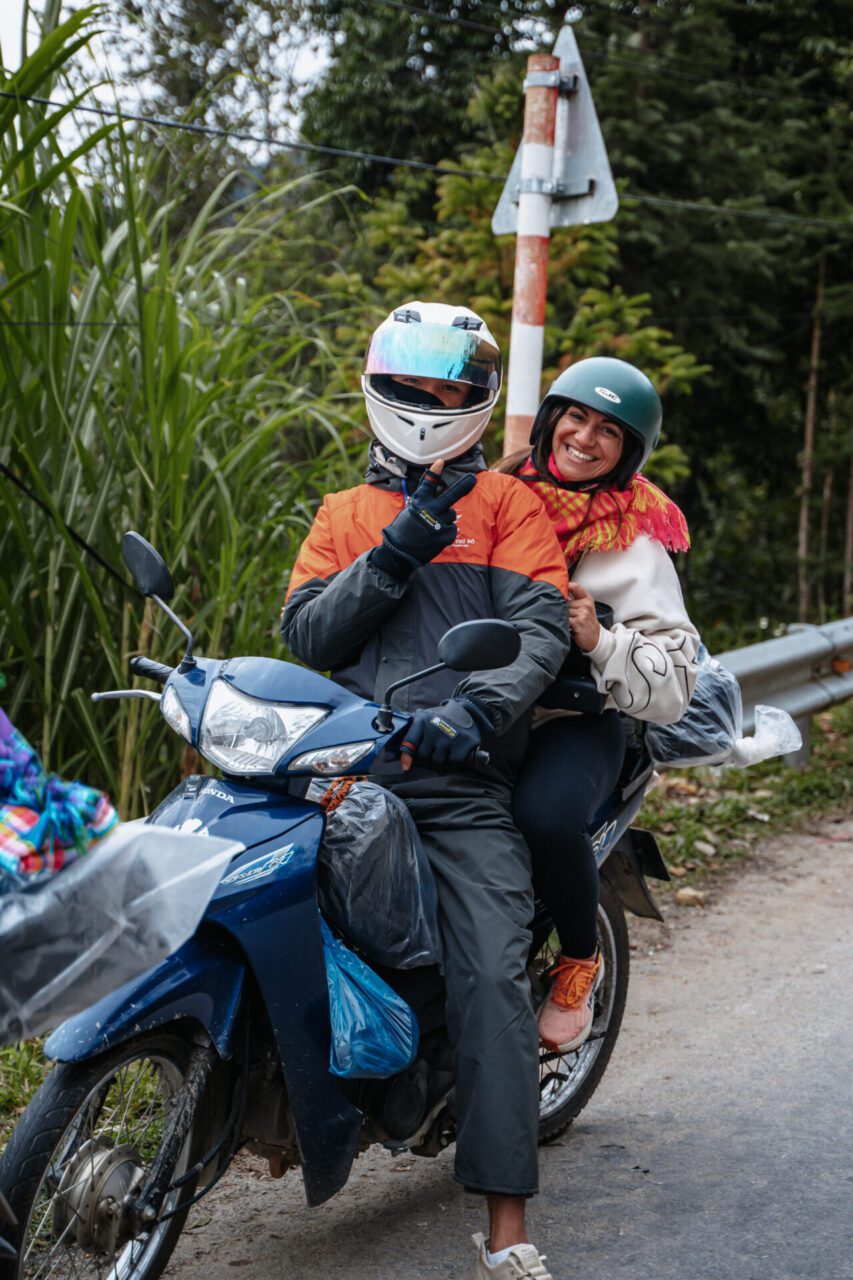 Easy rider driver and passenger on the 2-day Ha Giang Loop tour