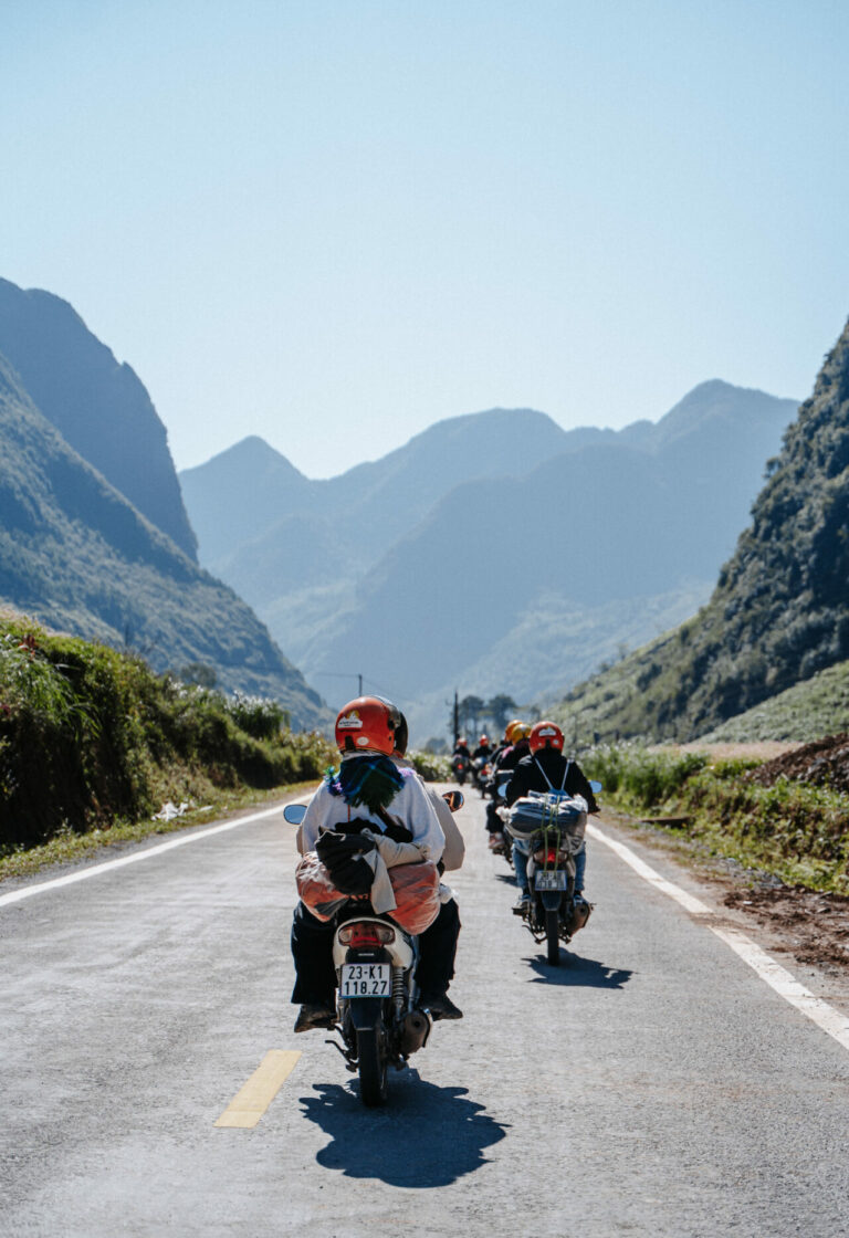 Small motorcycle tour group on the Ha Giang Loop