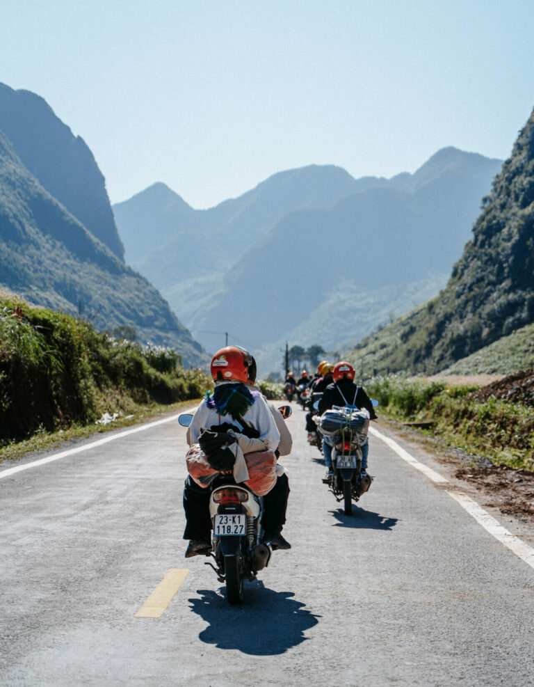Small motorcycle tour group on the Ha Giang Loop