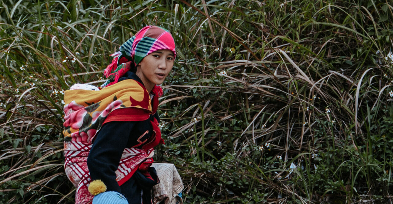 Local people wearing colorful clothing in winter
