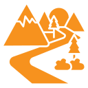 A road going through the mountains and the forest