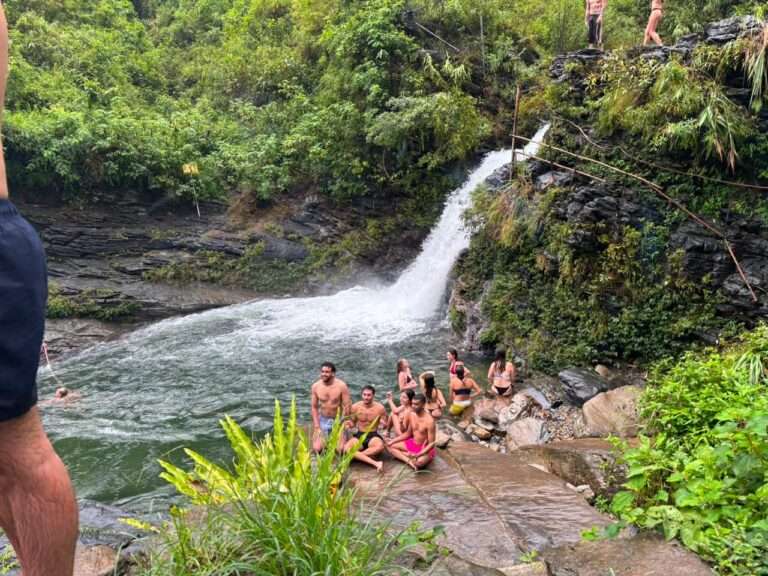 Swimming at Thac Du Gia waterfall on the 6-day combo tour